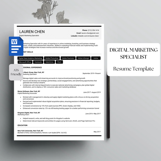 Digital Marketing Specialist Resume Template | Modern Editable CV for Marketing Jobs | Professional Canva Resume Download