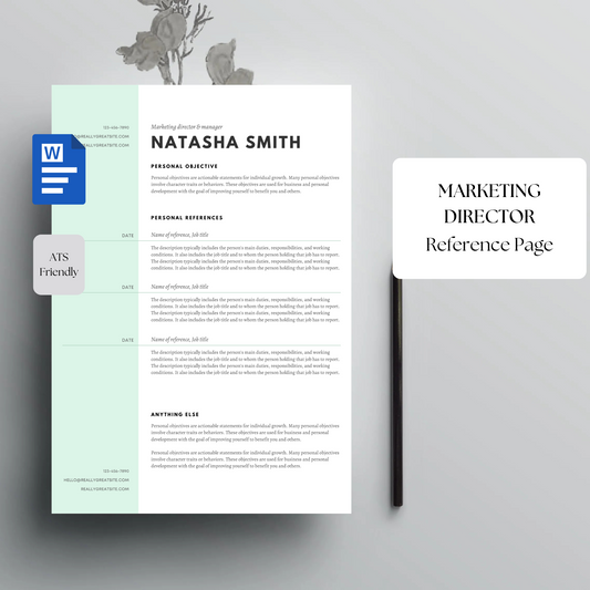 Marketing Director Reference Page Template | Professional Editable Word Document | Job Application References Sheet | Instant Download