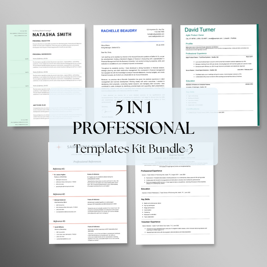 5-in-1 Resume & Cover Letter Bundle | Marketing, Product Owner, Dancer & Executive Templates