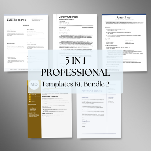 5-in-1 Resume & Cover Letter Bundle | Social Media, Graphic Designer, Welder & Nurse Templates